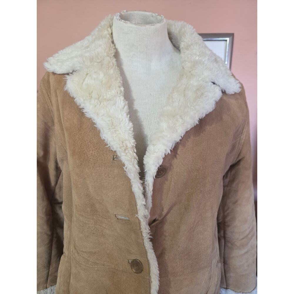 Y2K 100% Suede Penny Lane Outbrook Coat with Shearing Lining Womens Sz Large Tan - Picture 2 of 9